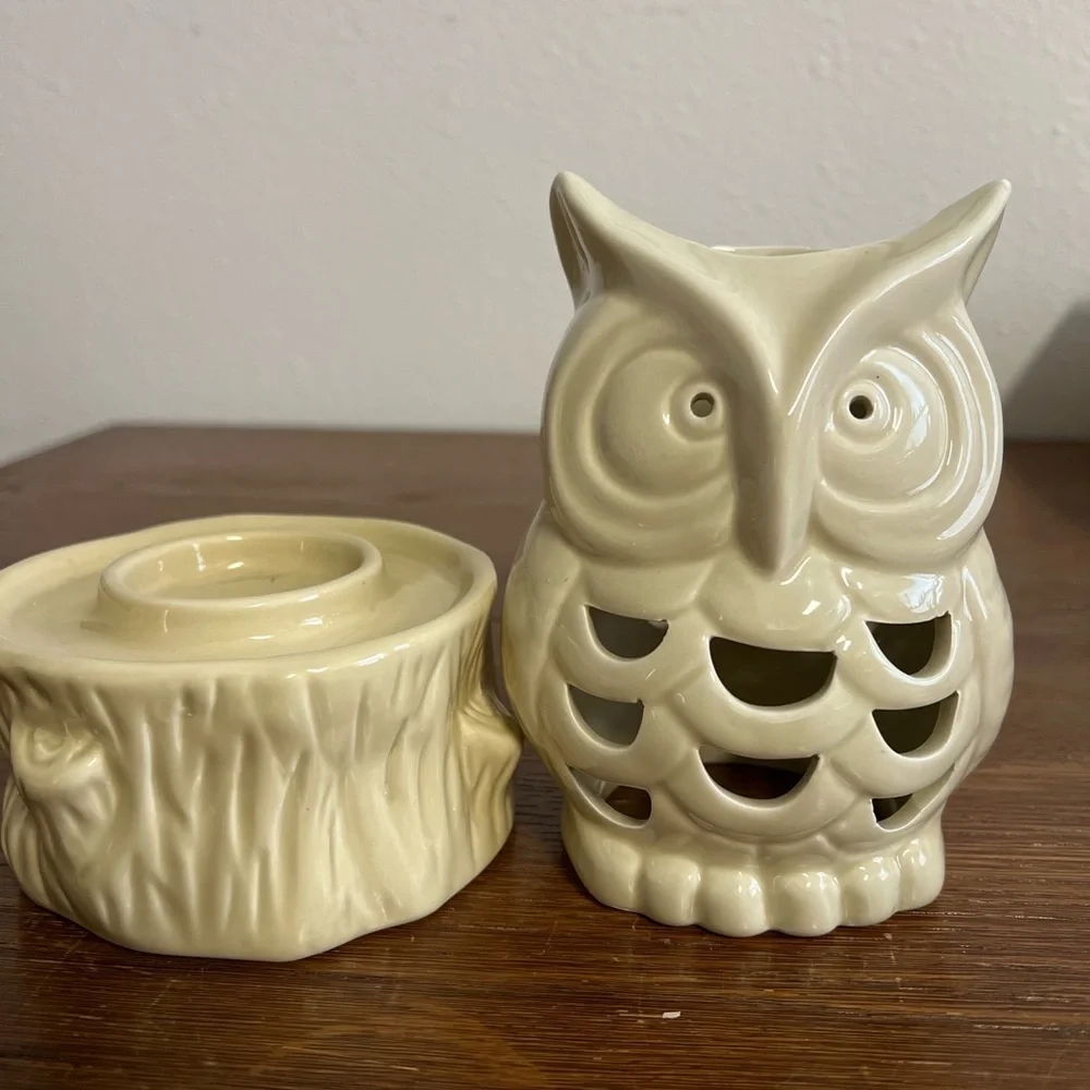Ceramic Owl Candle Wax Warmer – Rustic Cream Home Décor